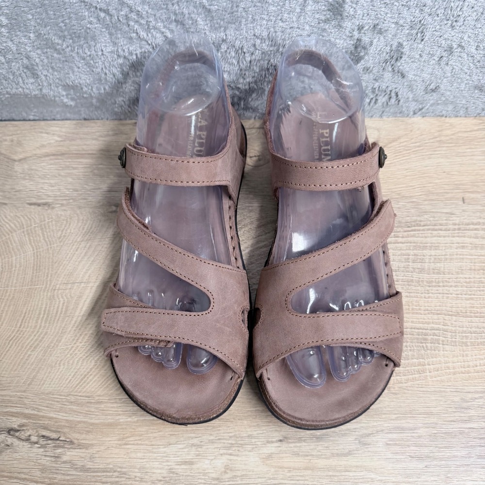La Plume Sandals 6.5 US 37 Mauve Leather Comfort Strappy Adjustable Cork Wedge